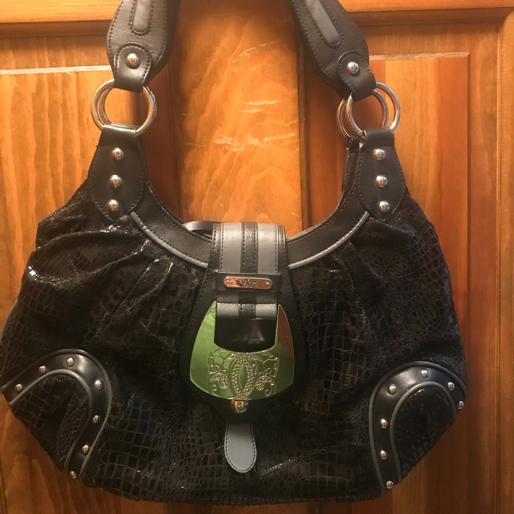 Designer Handbag Black Faux Snake